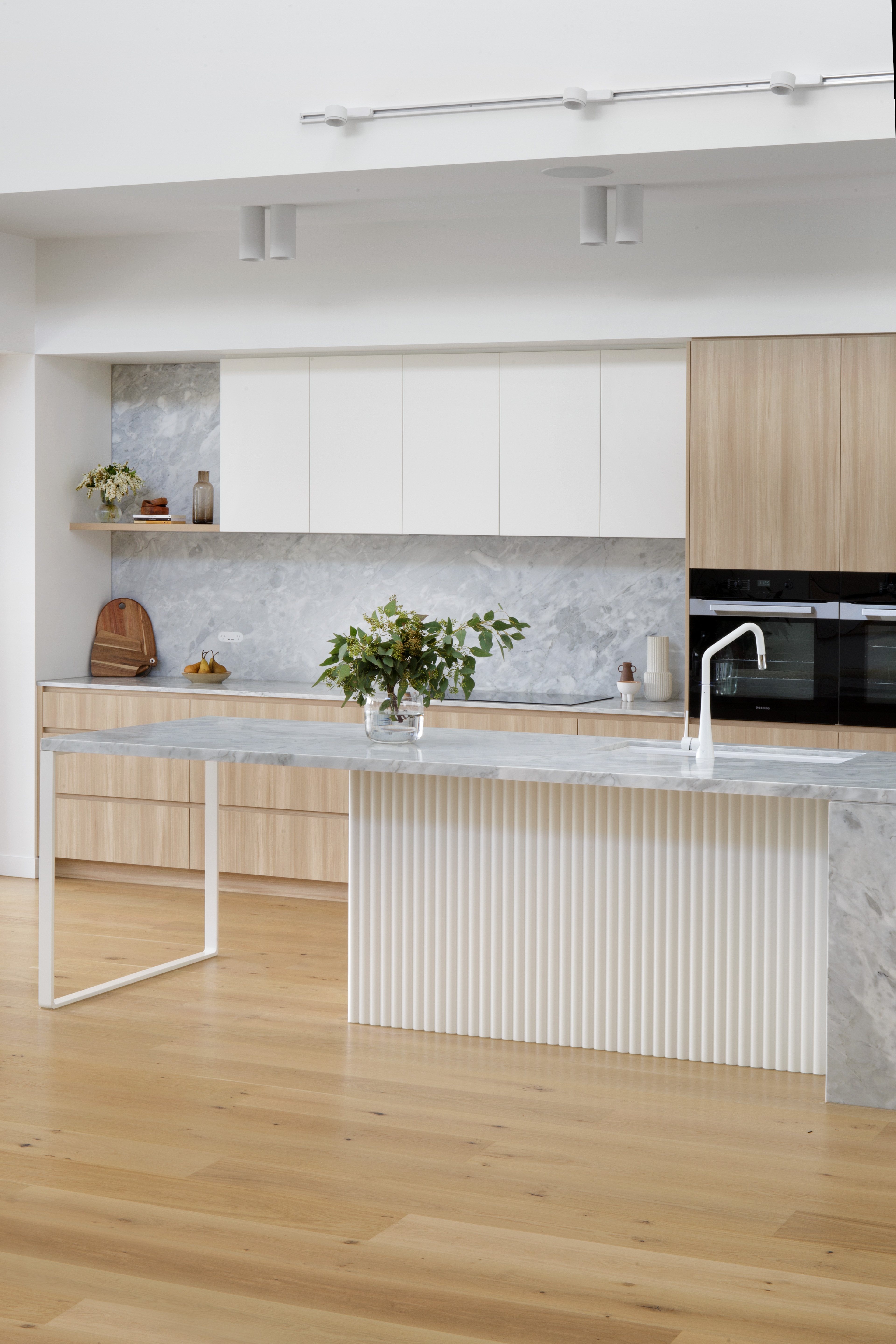 Ribbed panels kitchen island