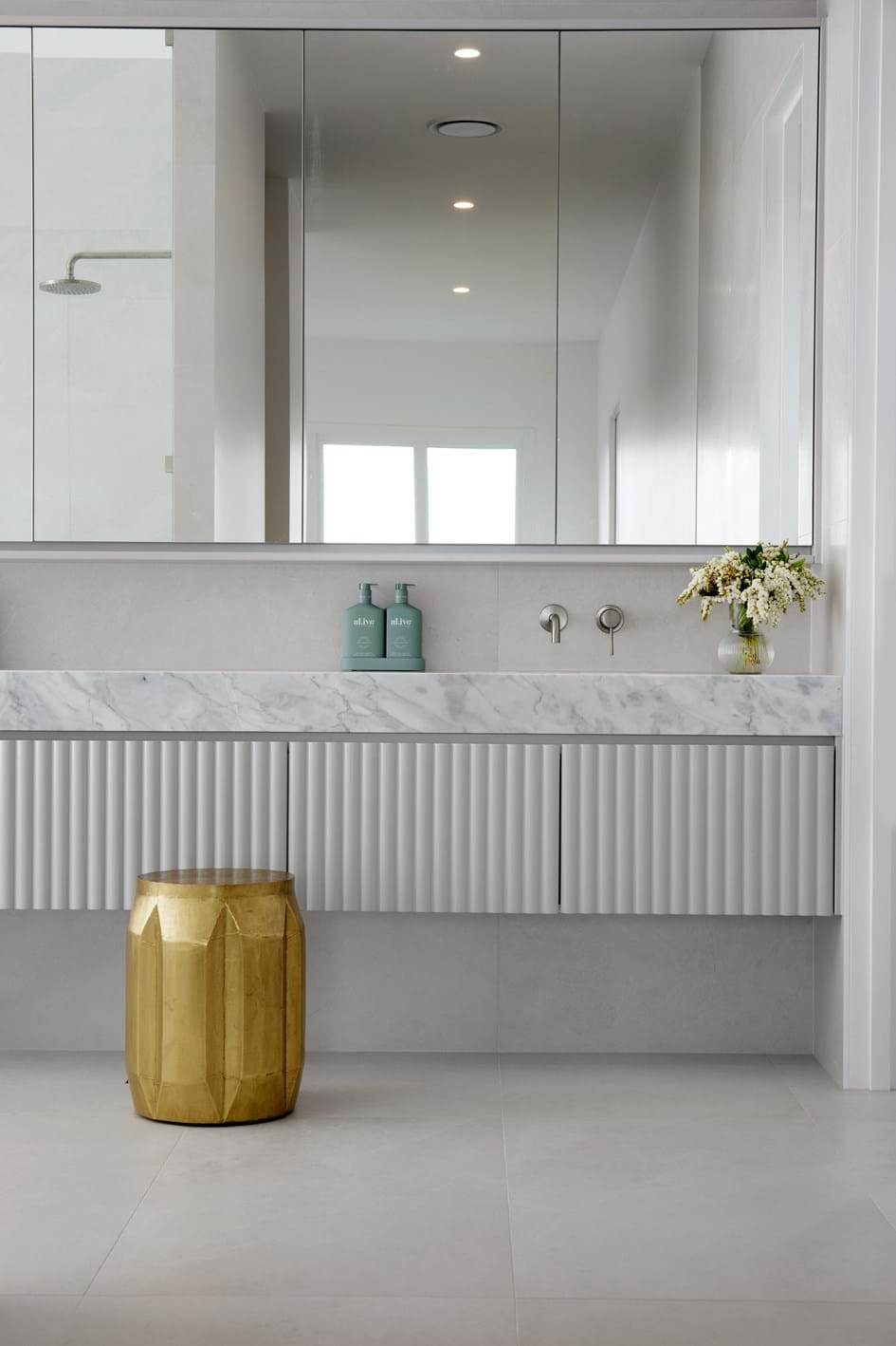 Ribbed MDF bathroom cupboards