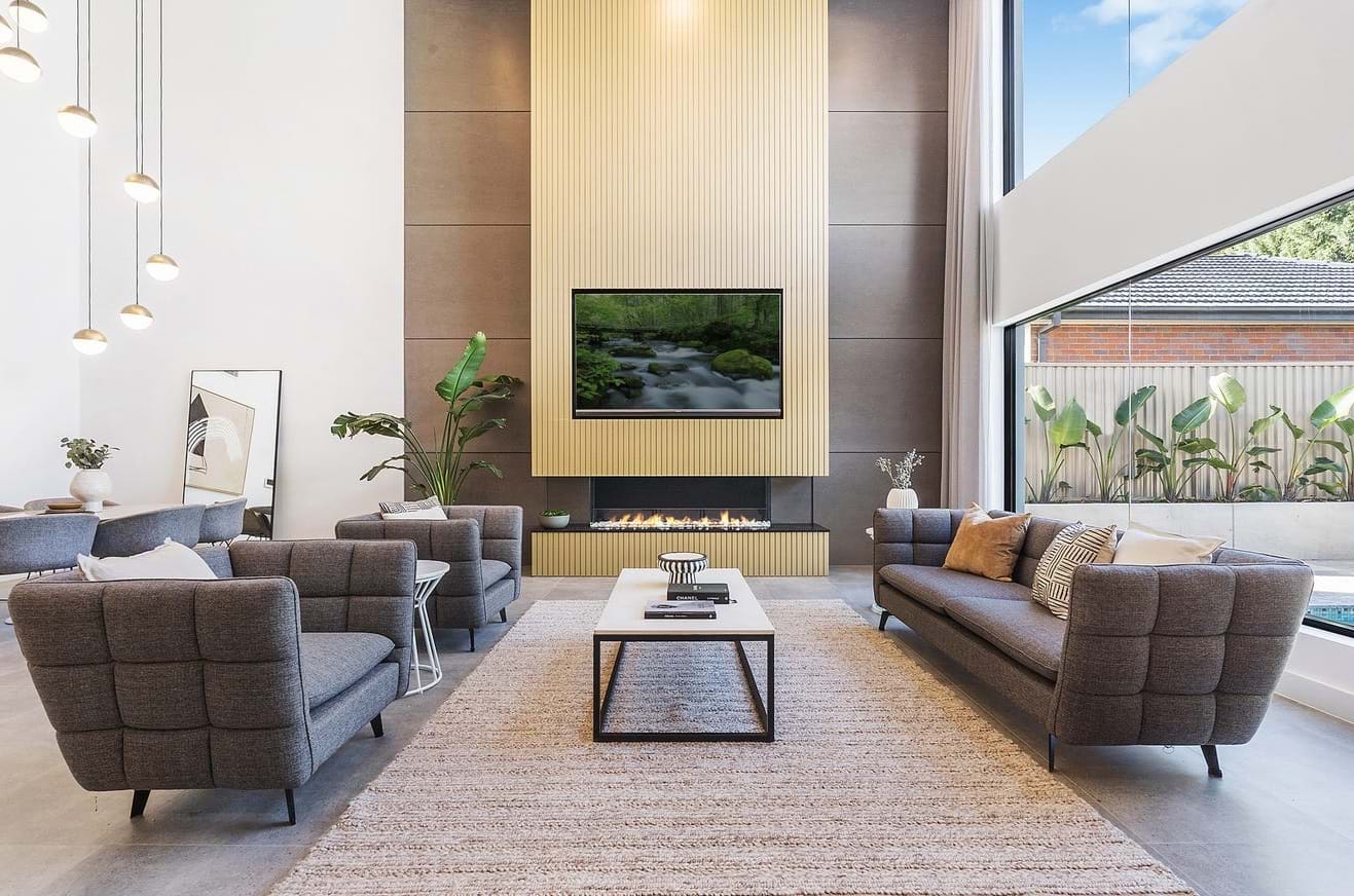 Battened MDF fireplace feature